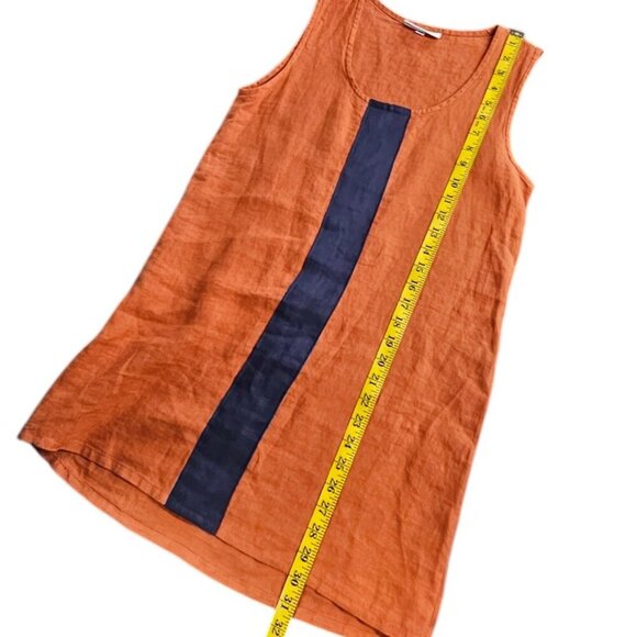 Bryn Walker Womens 100% Linen Colour Block Round Neck Long Tunic Tank, Size XS - Picture 4 of 9